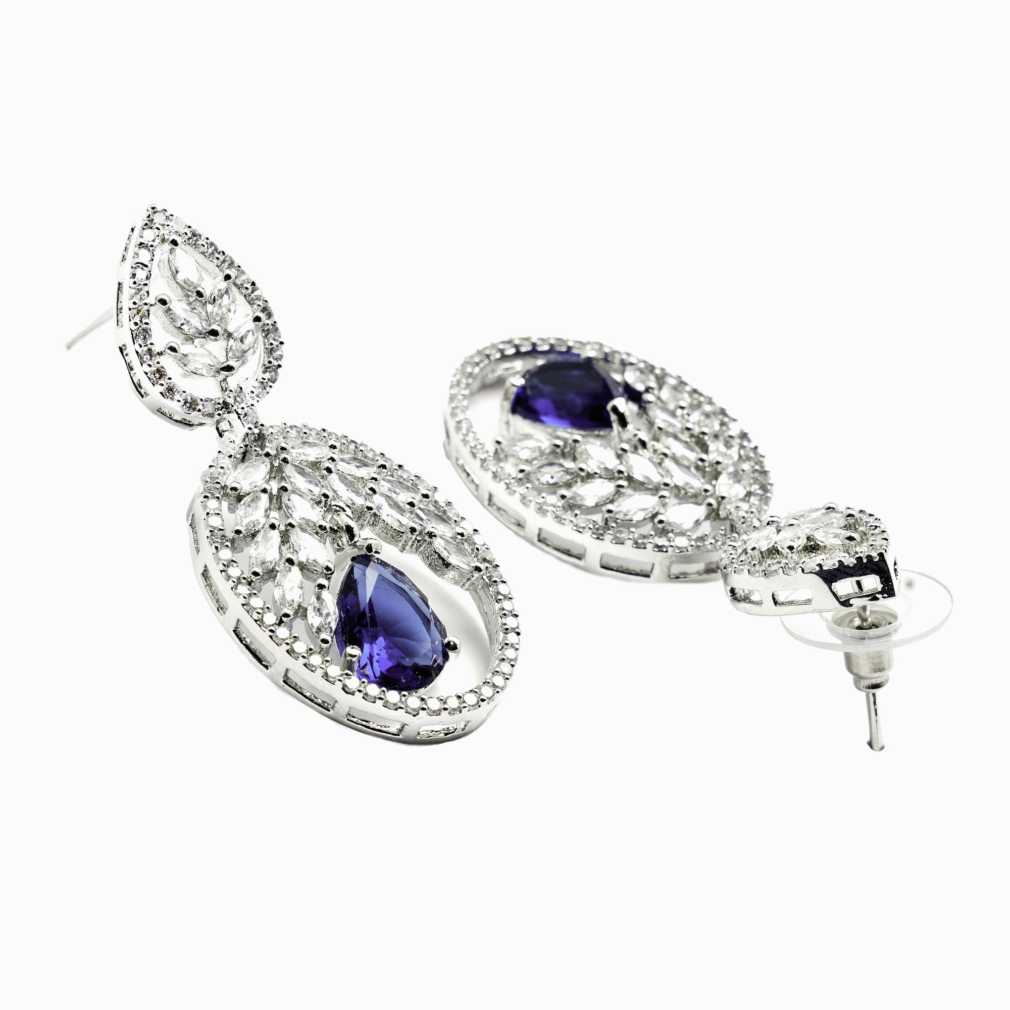Rhodium-Plated American Diamond Drop Earrings